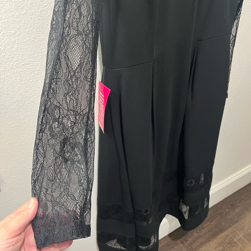 AIDAN MATTOX BLACK SHADOW STRIPE CREPE MIDI FIT & FLARE COCKTAIL DRESS NWT SZ 10 - Picture 8 of 16